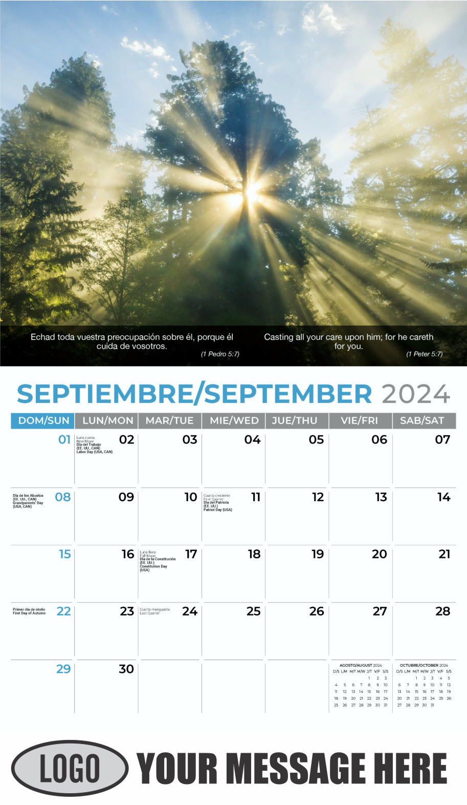 Faith Passages 2024 Bilingual Christian Faith Business Promotional Calendar - September