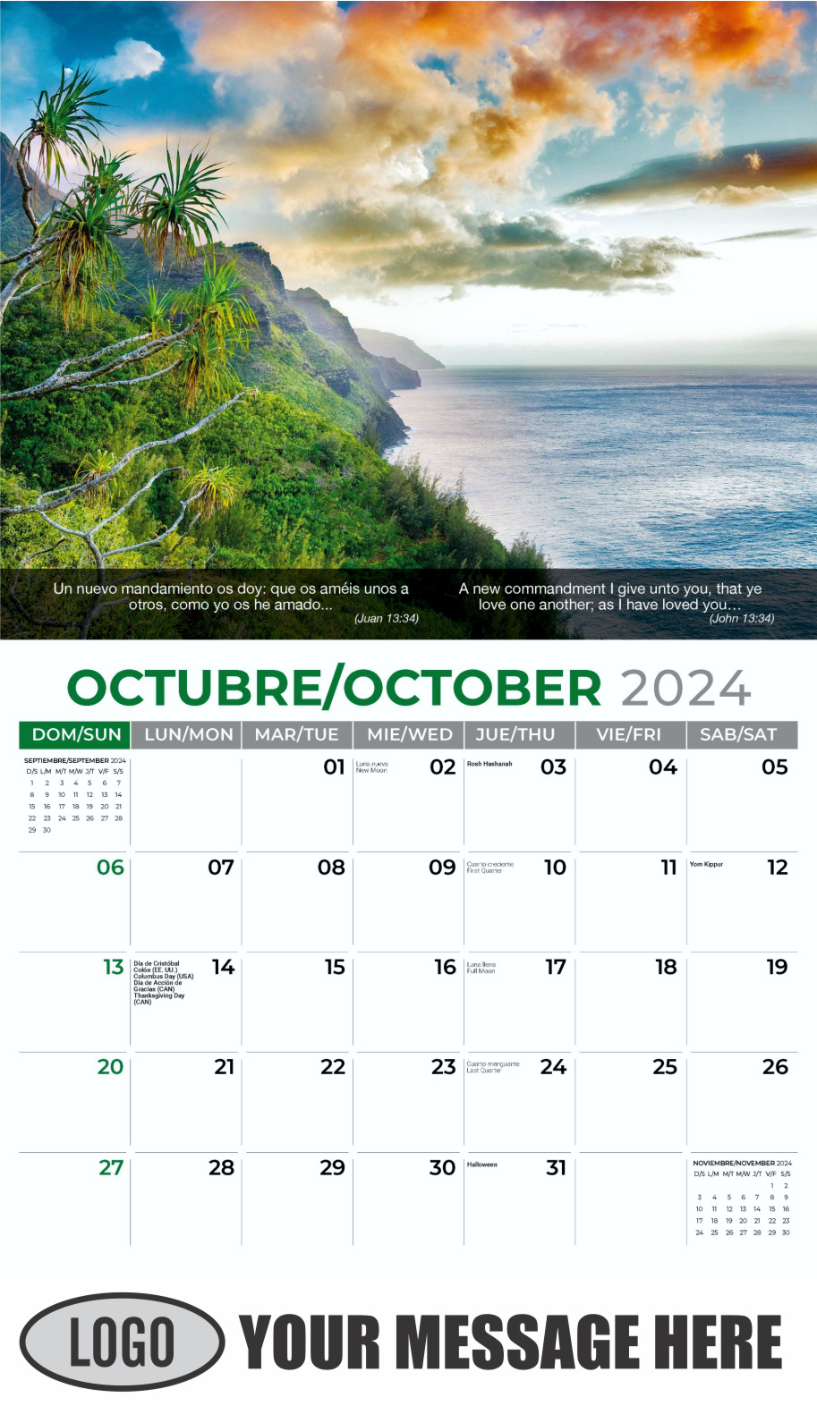 Faith Passages 2024 Bilingual Christian Faith Business Promotional Calendar - October
