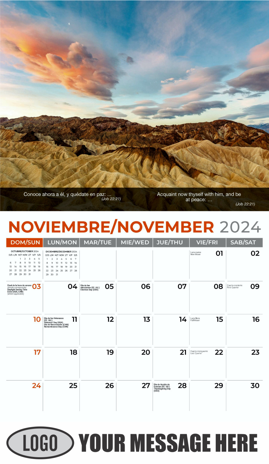 Faith Passages 2024 Bilingual Christian Faith Business Promotional Calendar - November