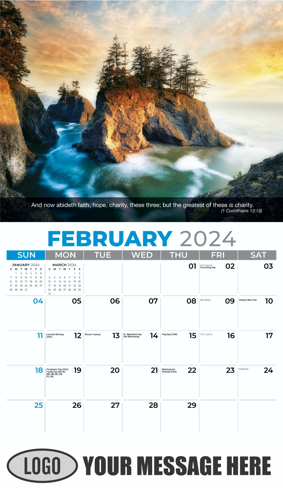 Faith Passages 2024 Christian Business Advertising Calendar - February