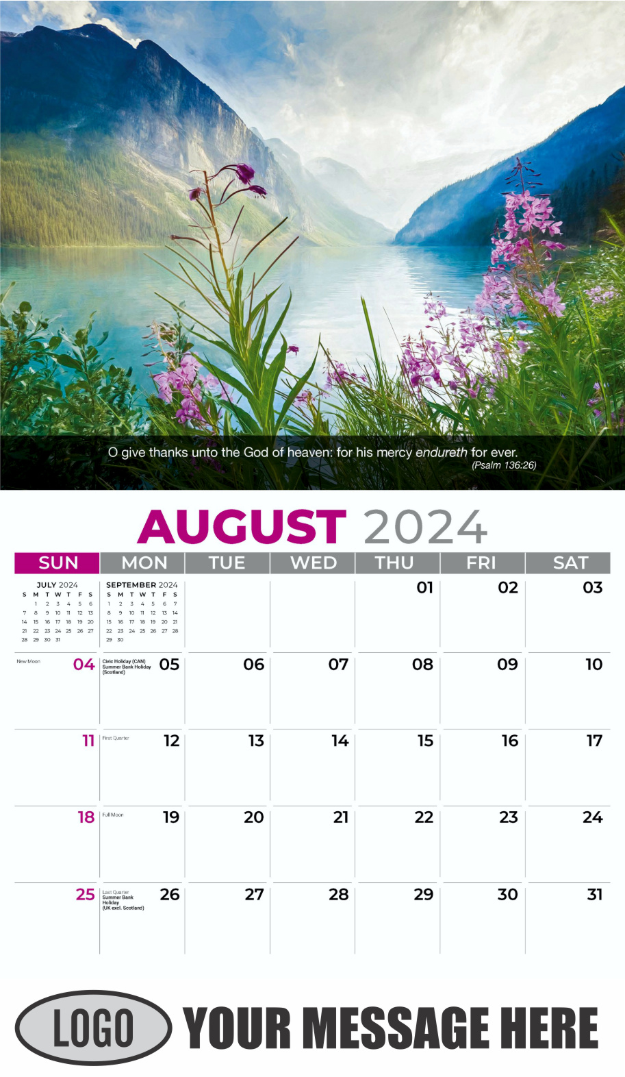 Faith Passages 2024 Christian Business Advertising Calendar - August