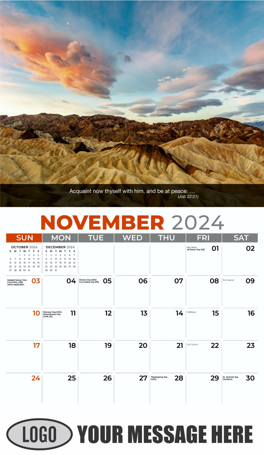 Faith Passages 2024 Christian Business Advertising Calendar - November