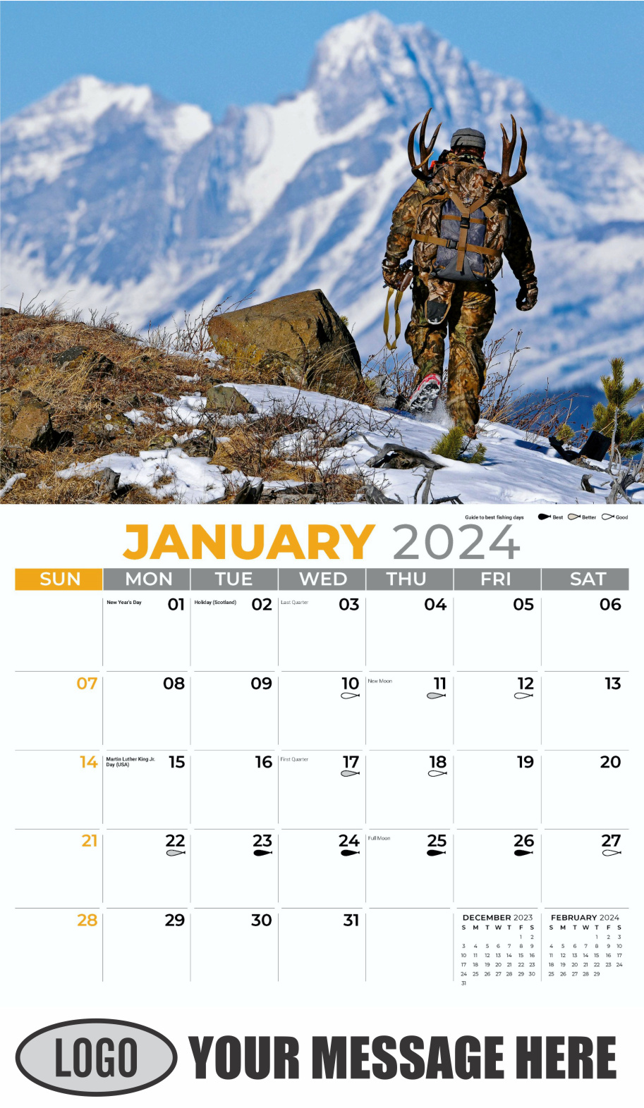 Fishing and Hunting 2024 Business Promotion Calendar - January