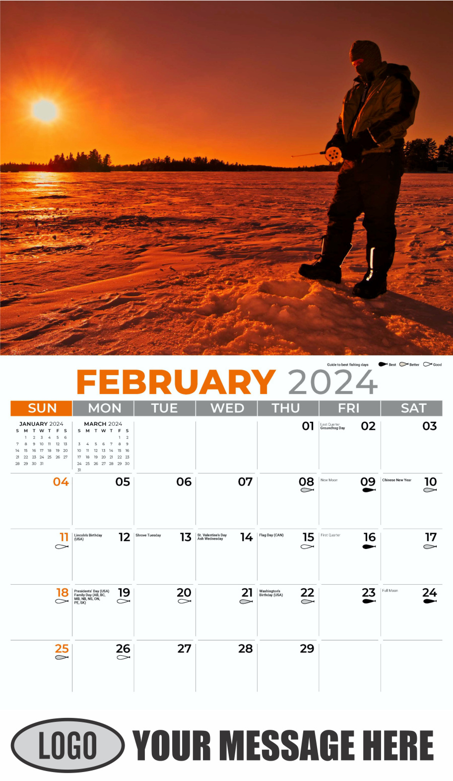 Fishing and Hunting 2024 Business Promotion Calendar - February