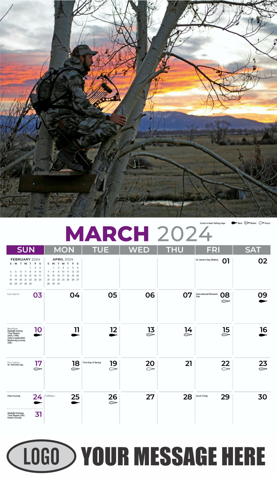 Fishing and Hunting 2024 Business Promotion Calendar - March