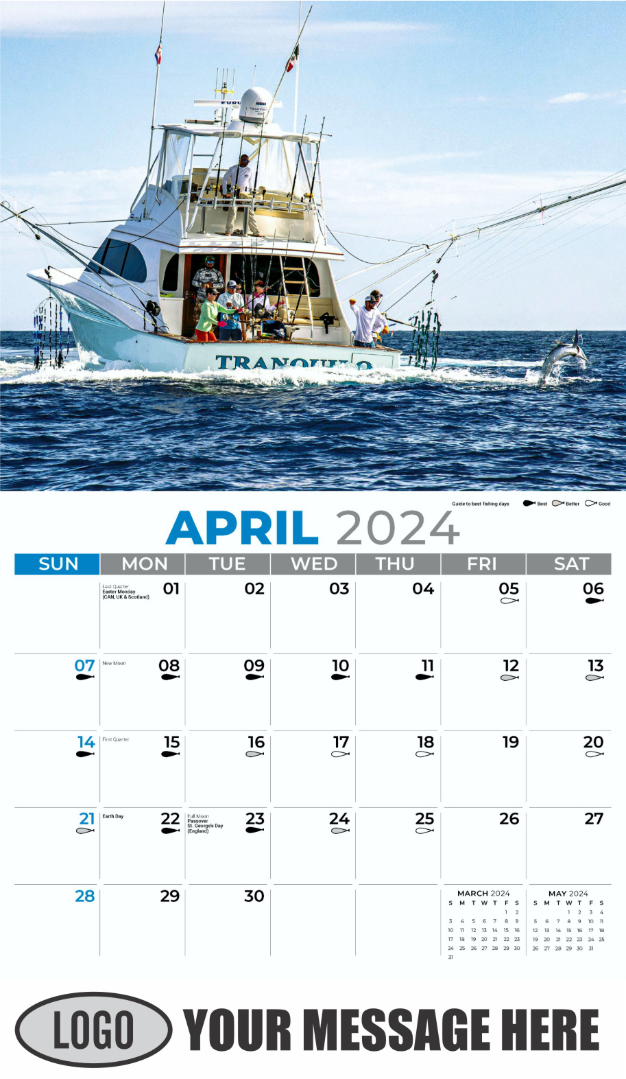 Fishing and Hunting 2024 Business Promotion Calendar - April