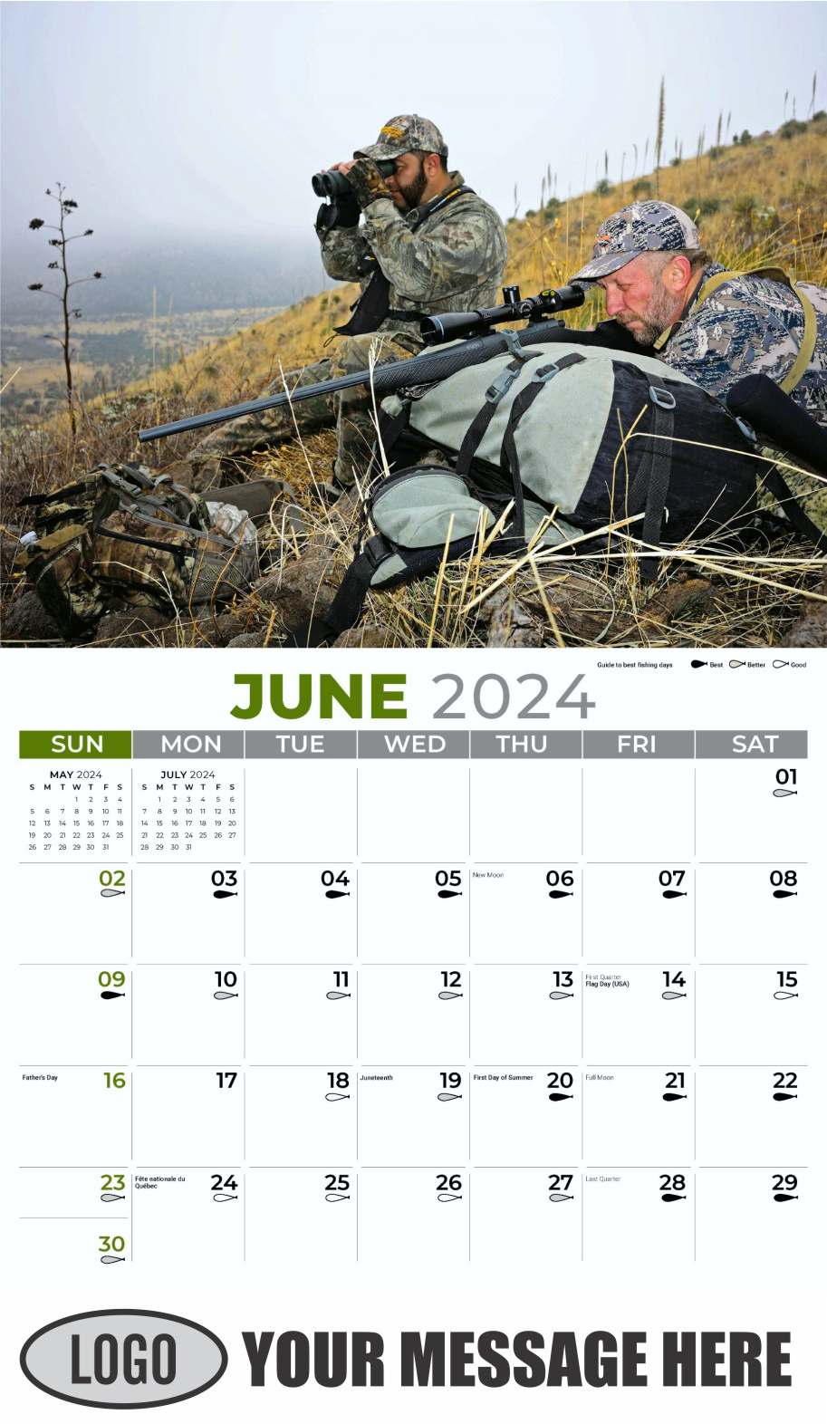 Fishing and Hunting 2024 Business Promotion Calendar - June