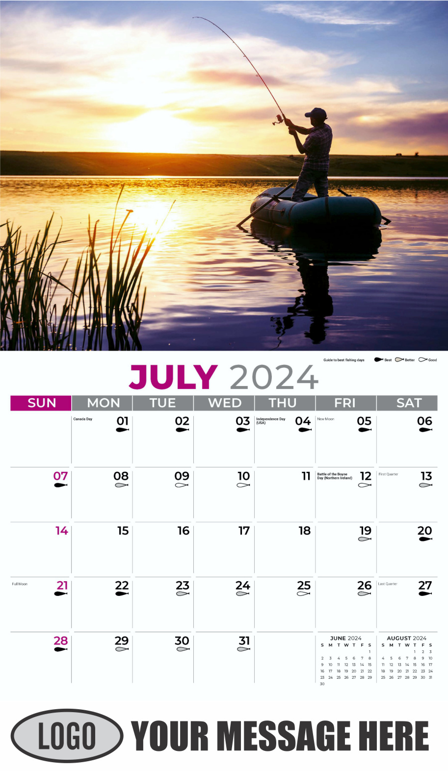 Fishing and Hunting 2024 Business Promotion Calendar - July
