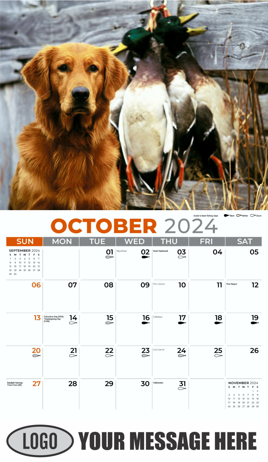 Fishing and Hunting 2024 Business Promotion Calendar - October