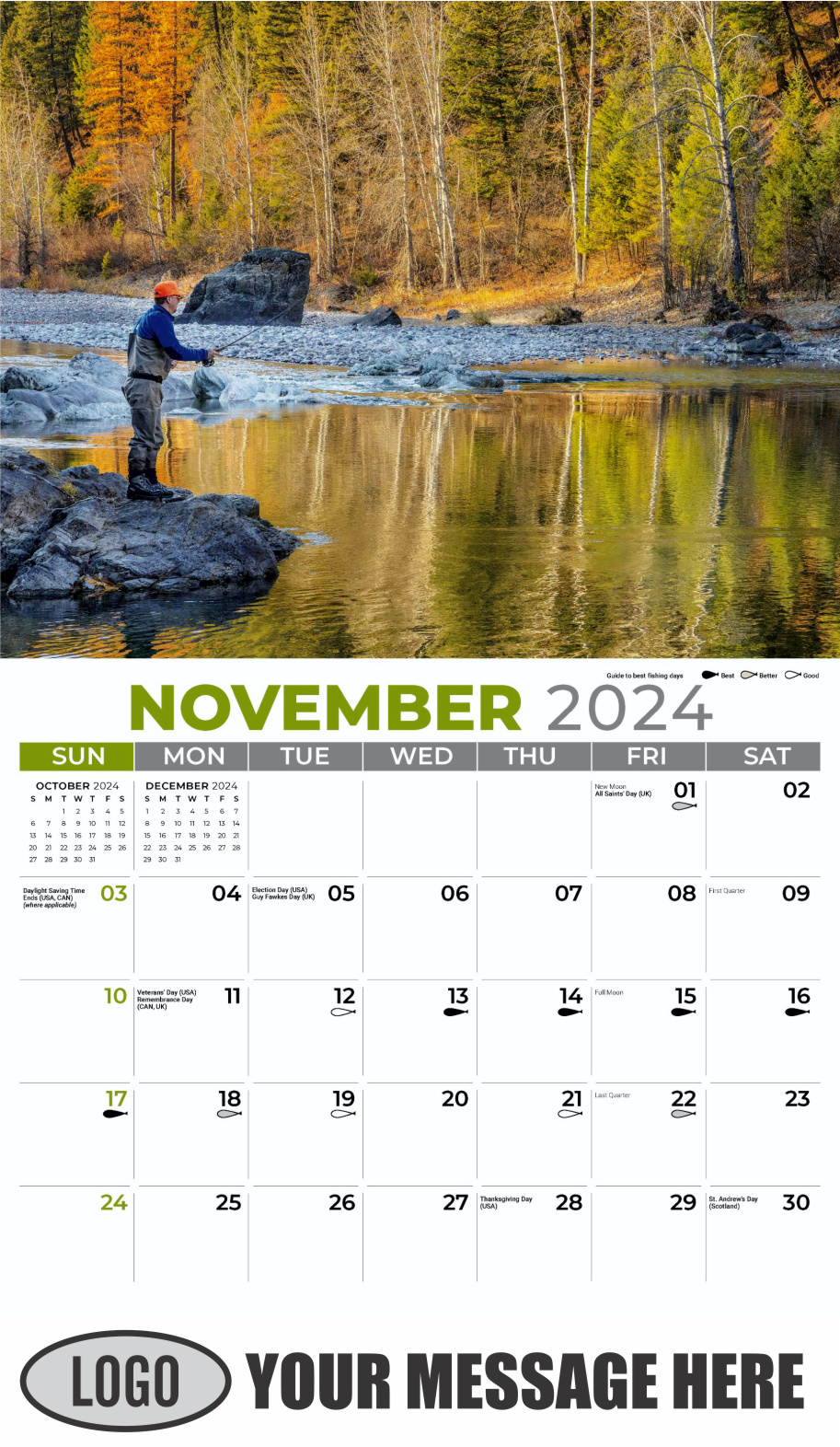Fishing and Hunting 2024 Business Promotion Calendar - November