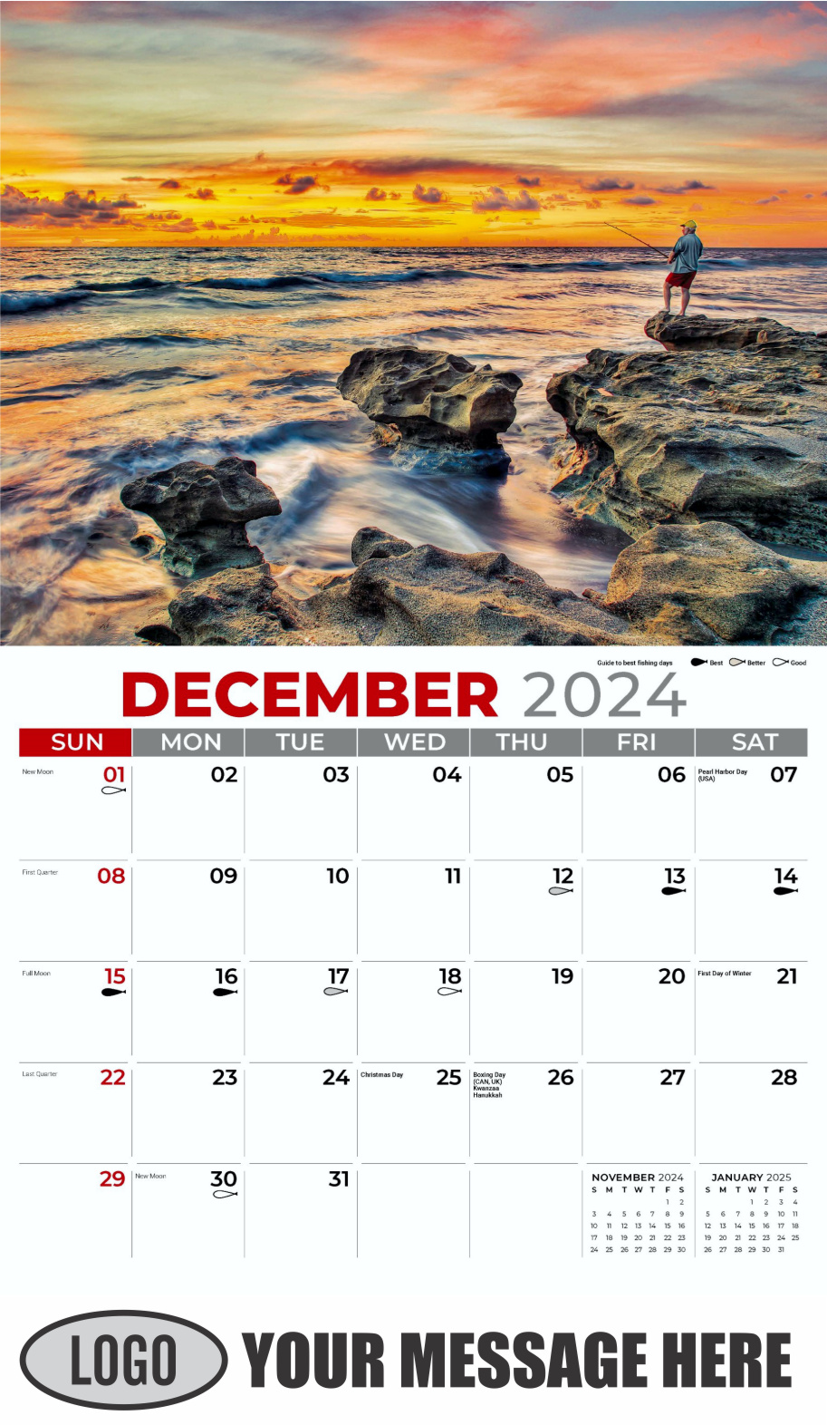 Fishing and Hunting 2024 Business Promotion Calendar - December