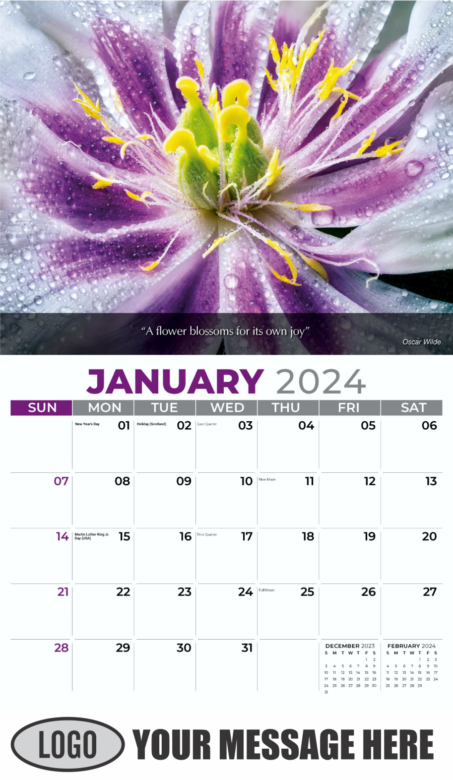 Flowers and Gardens 2024 Business Advertising Calendar - January