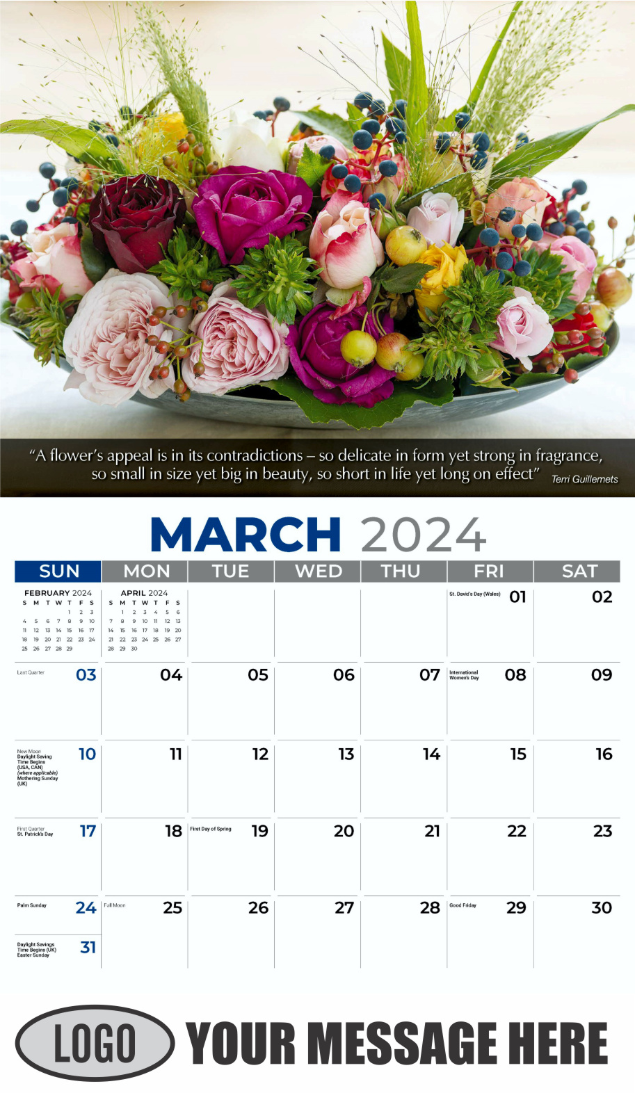 Flowers and Gardens 2024 Business Advertising Calendar - March
