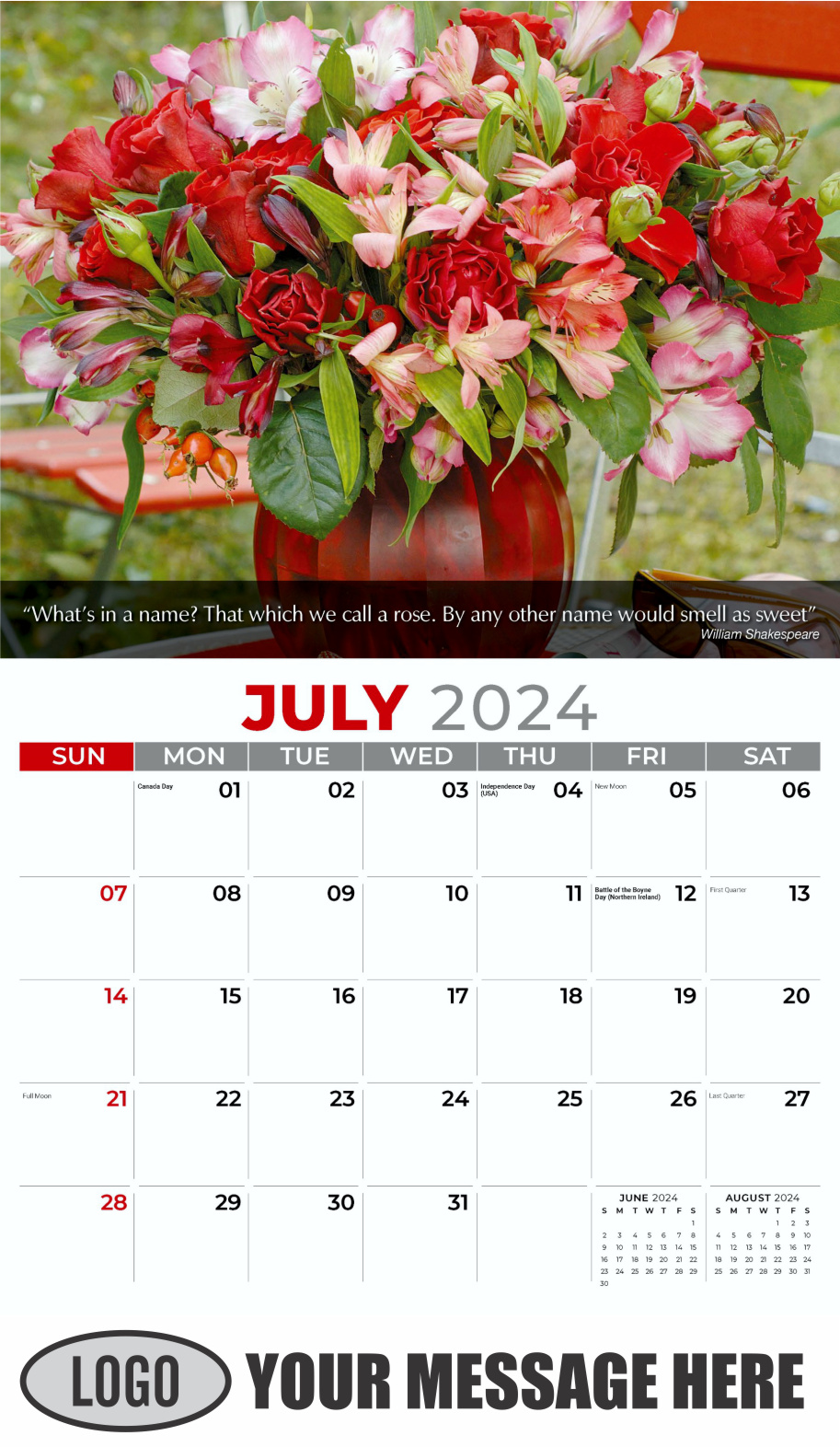 Flowers and Gardens 2024 Business Advertising Calendar - July