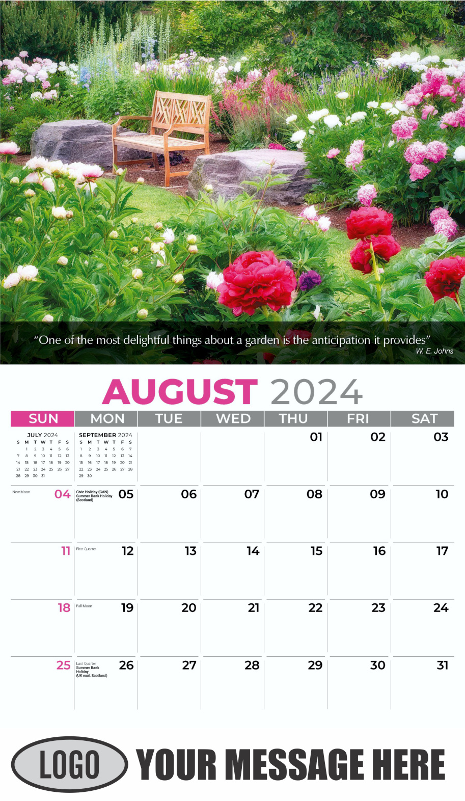 Flowers and Gardens 2024 Business Advertising Calendar - August