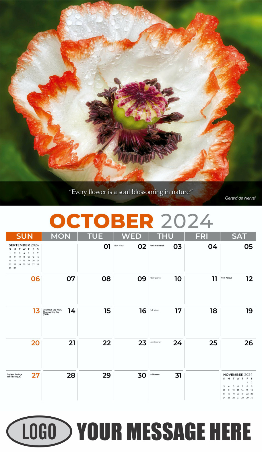 Flowers and Gardens 2024 Business Advertising Calendar - October