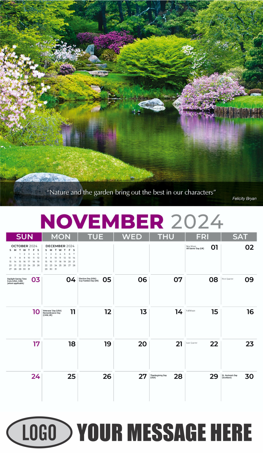 Flowers and Gardens 2024 Business Advertising Calendar - November