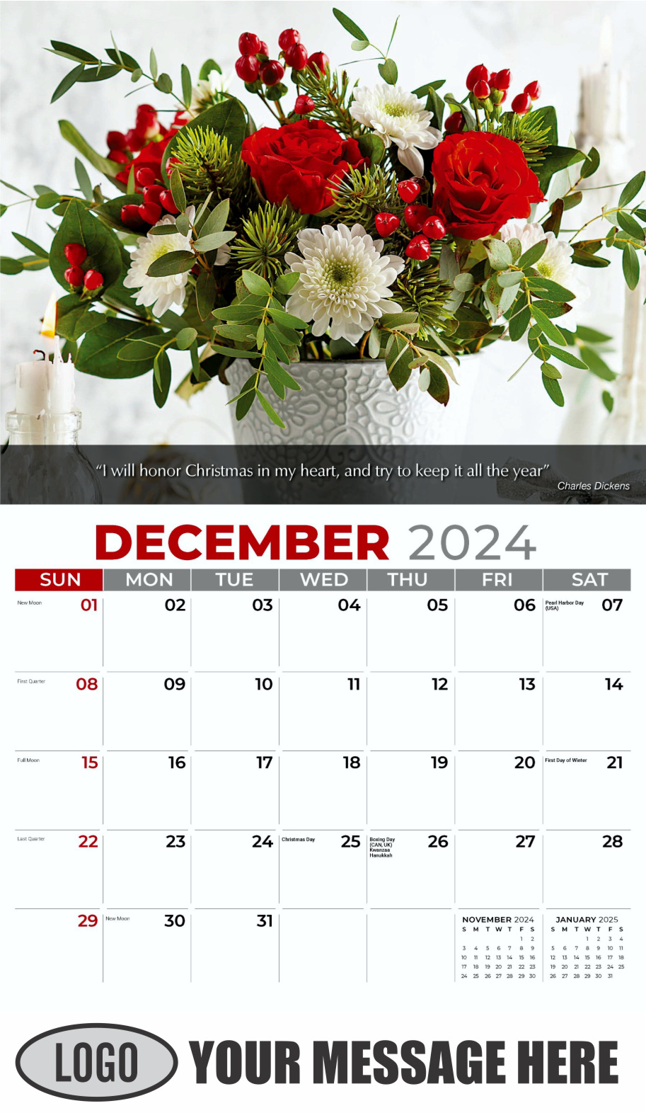 Flowers and Gardens 2024 Business Advertising Calendar - December