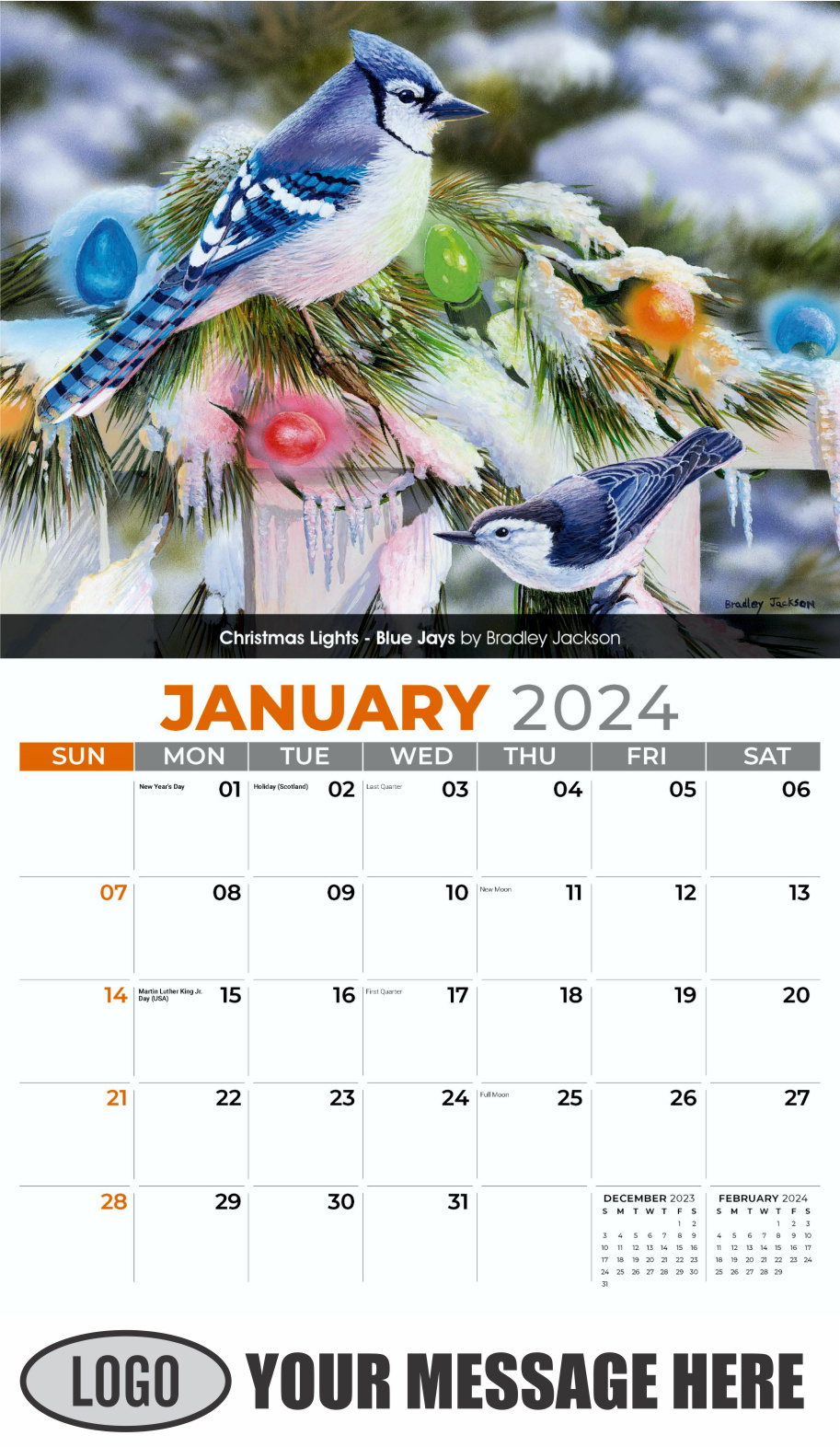 Garden Birds 2024 Business Promotional Calendar - January