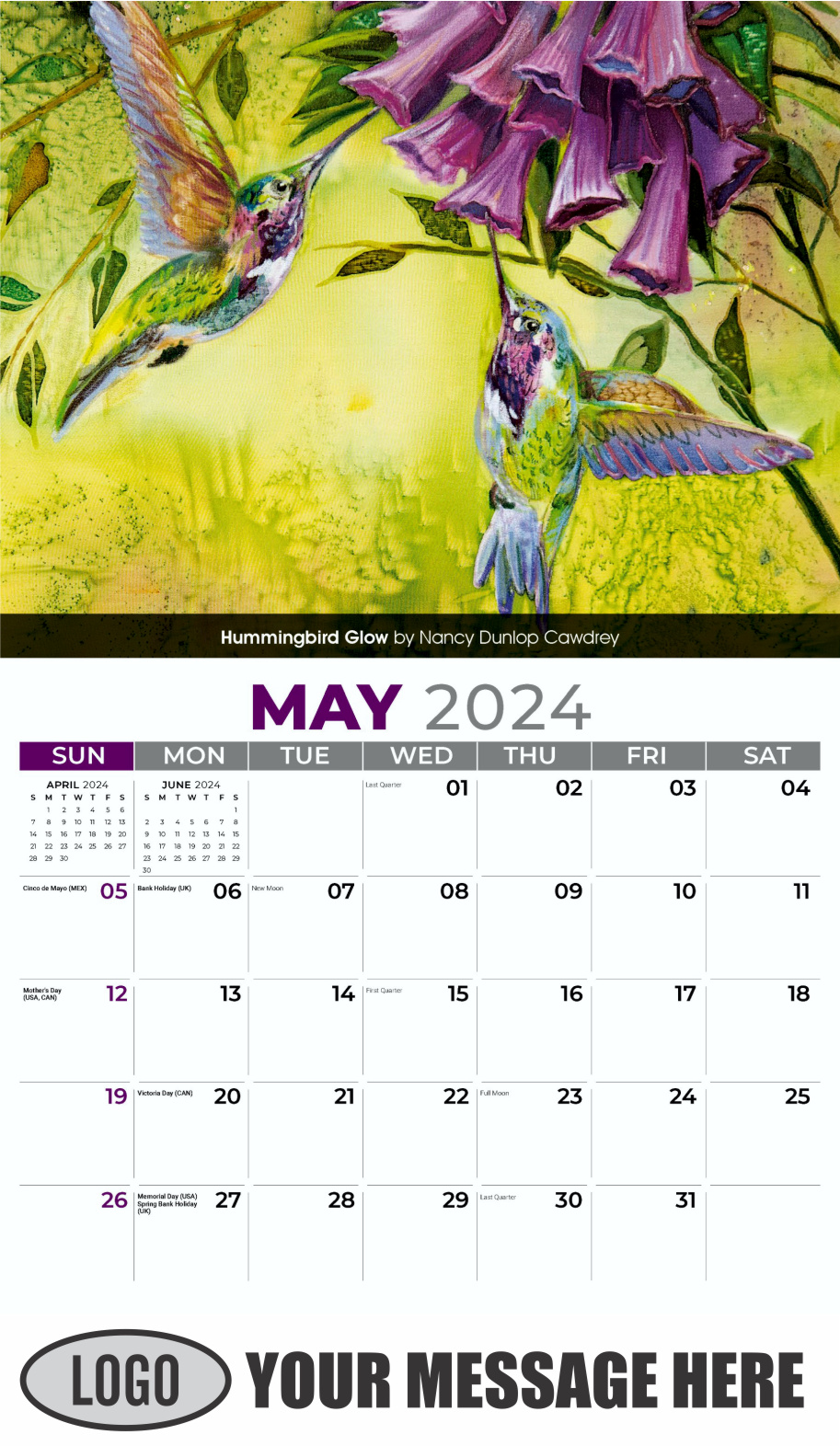 Garden Birds 2024 Business Promotional Calendar - May