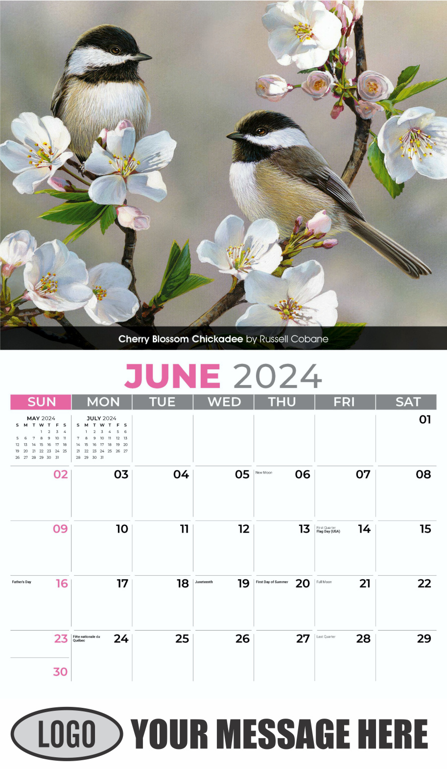 Garden Birds 2024 Business Promotional Calendar - June