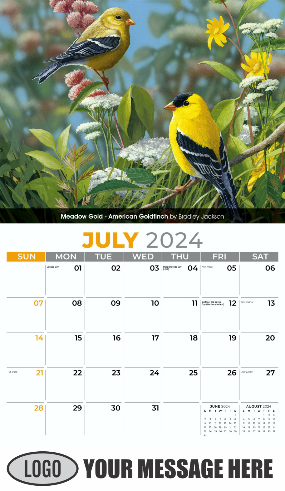 Garden Birds 2024 Business Promotional Calendar - July