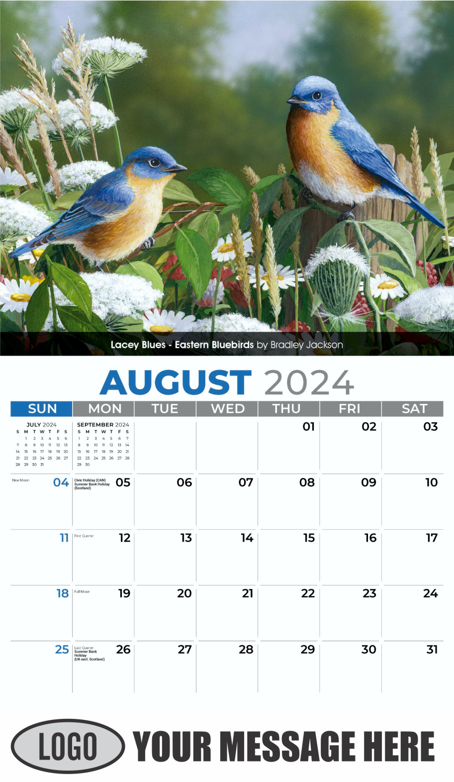 Garden Birds 2024 Business Promotional Calendar - August