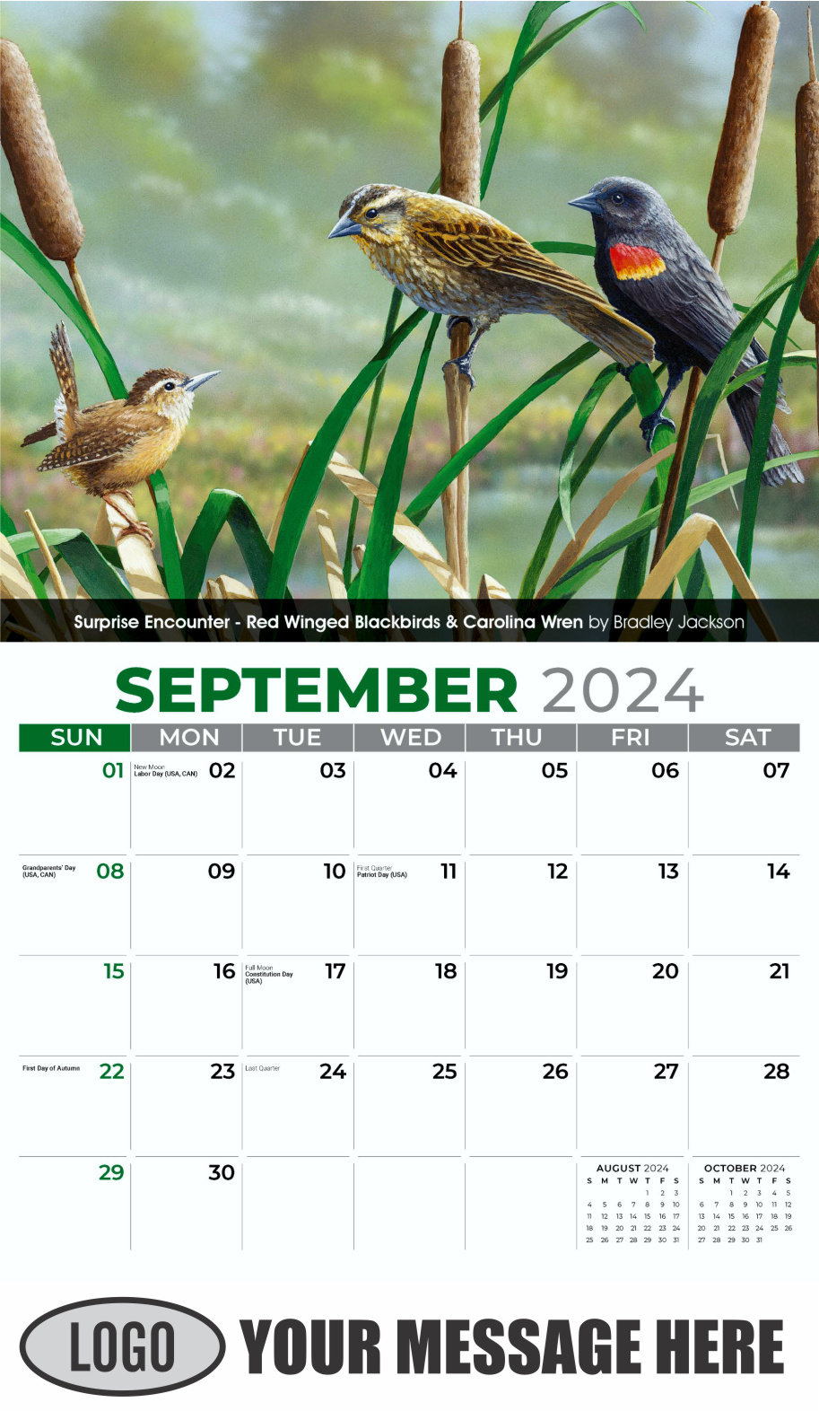 Garden Birds 2024 Business Promotional Calendar - September