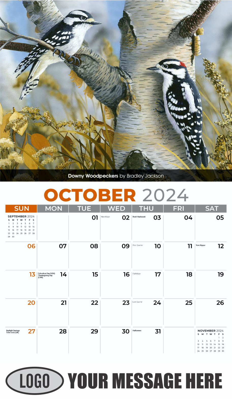 Garden Birds 2024 Business Promotional Calendar - October