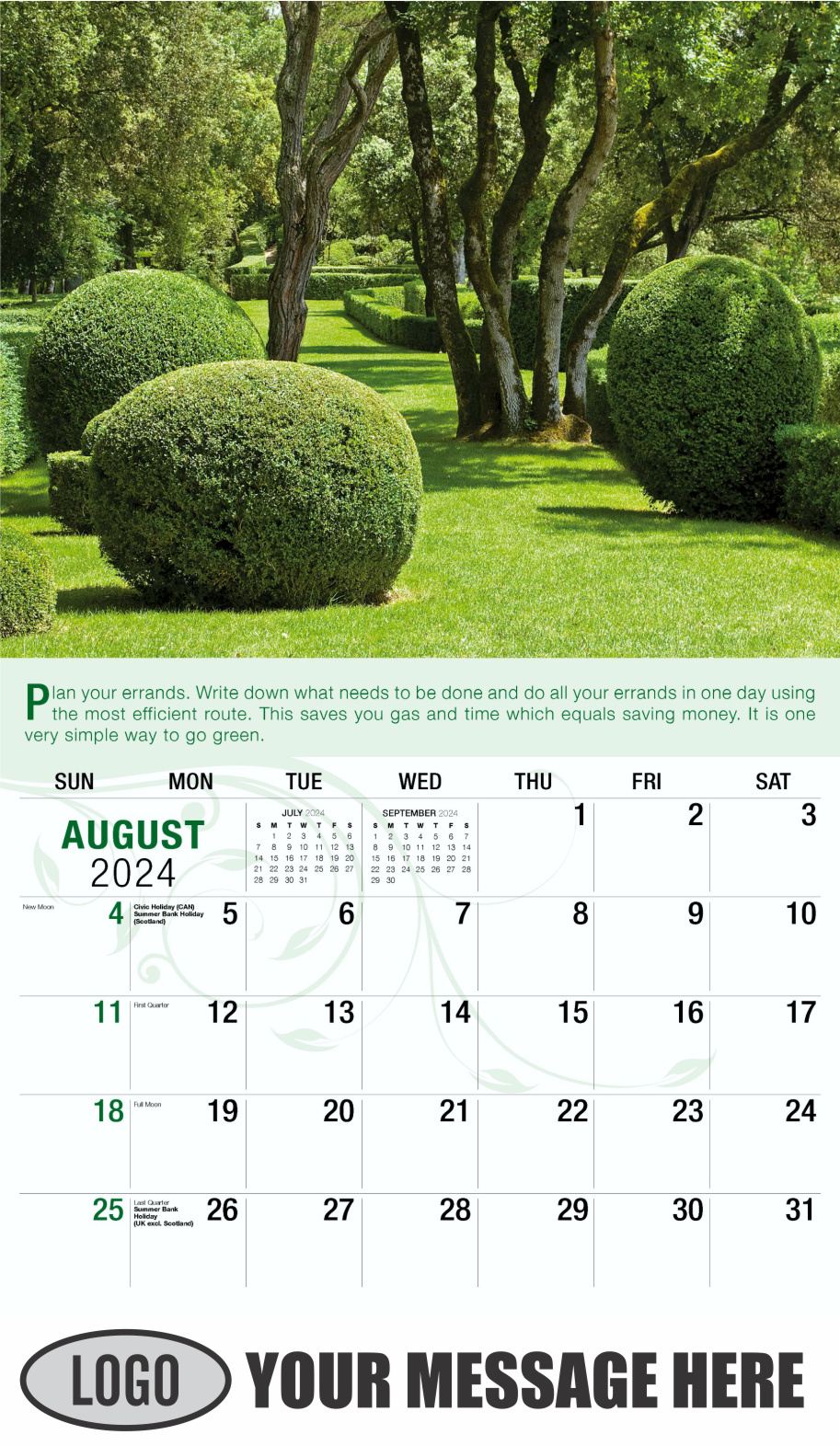 Go Green 2024 Business Promotion Calendar - August