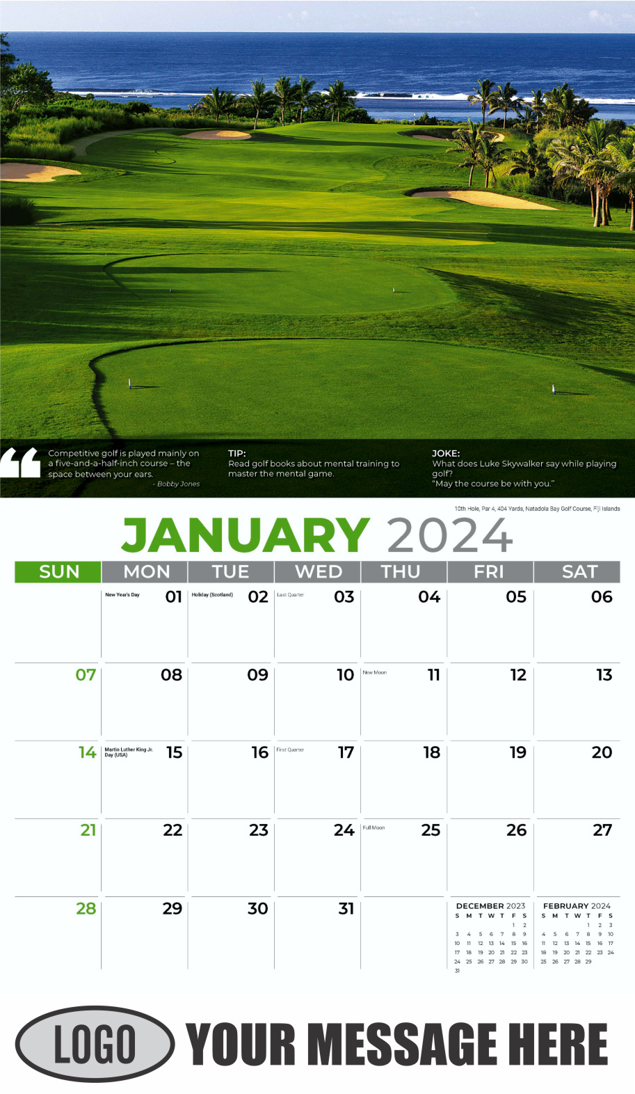 Golf Tips 2024 Business Promo Calendar - January