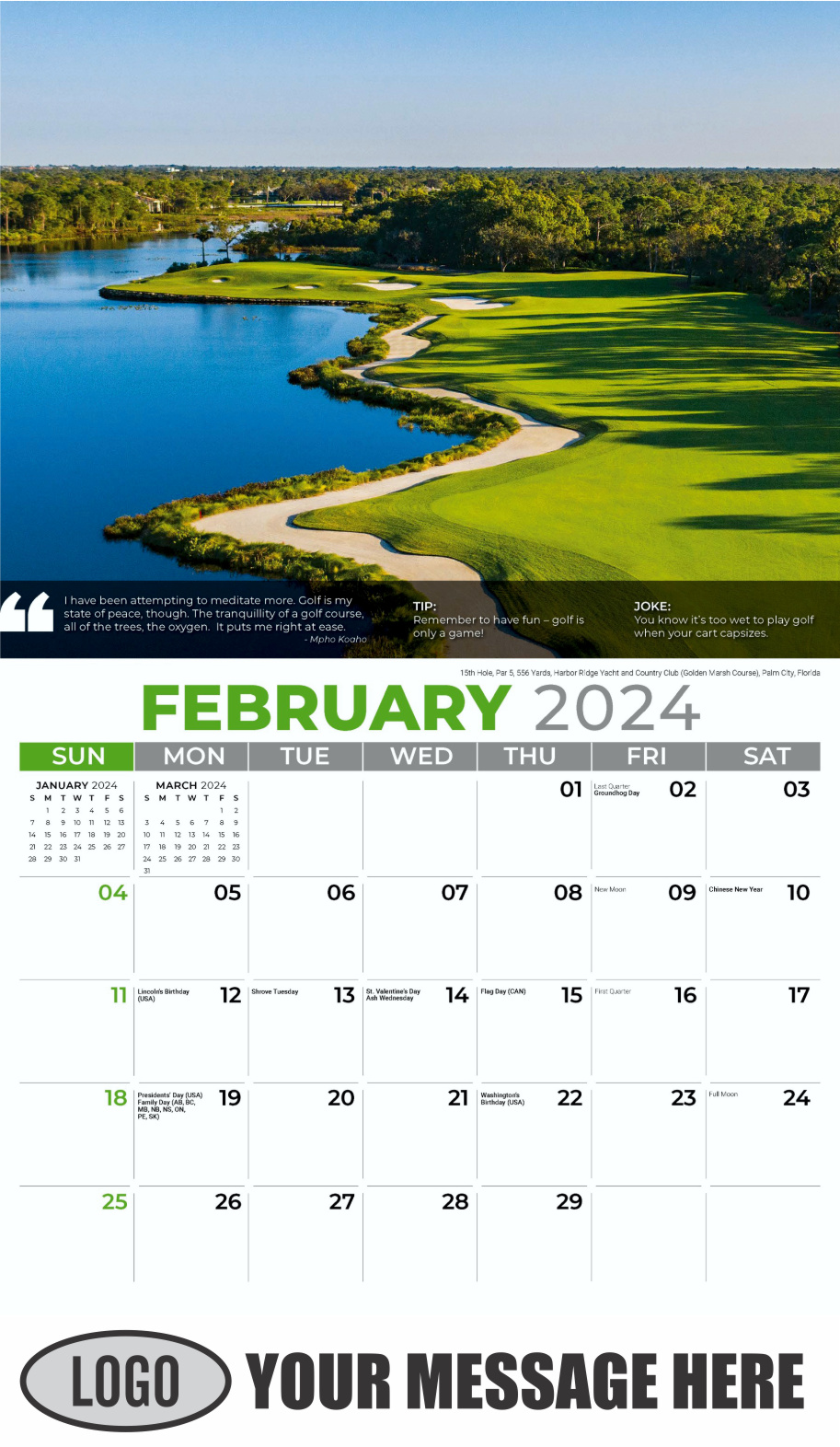 Golf Tips 2024 Business Promo Calendar - February