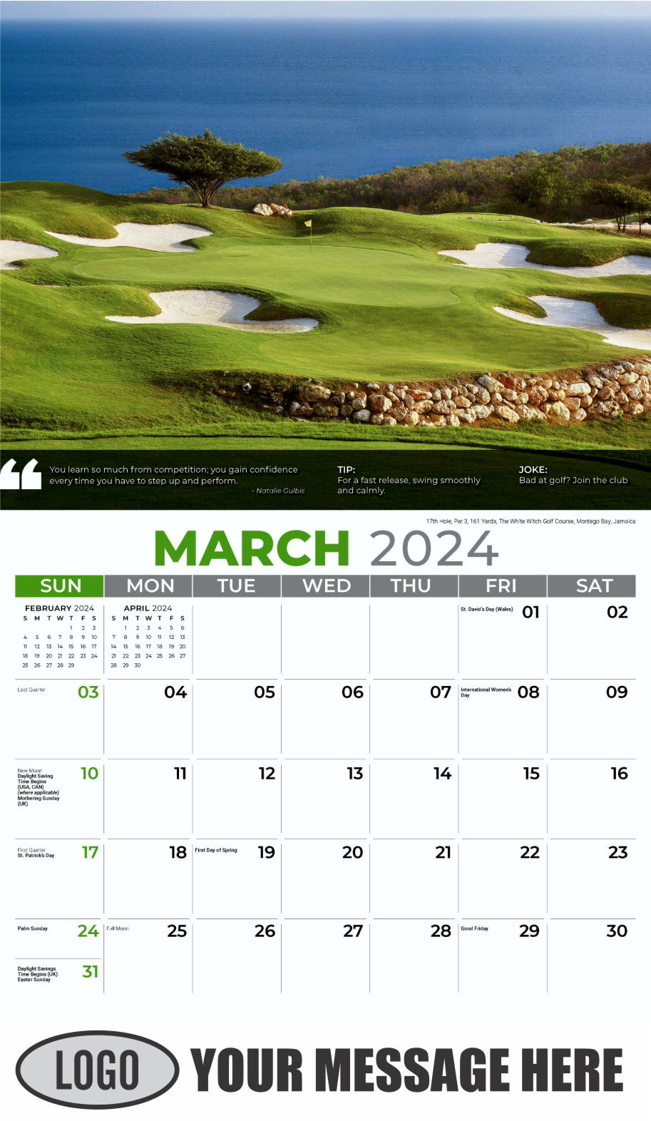 Golf Tips 2024 Business Promo Calendar - March