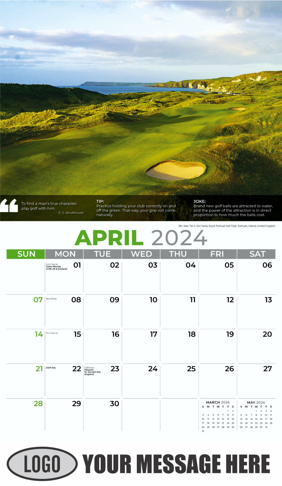 Golf Tips 2024 Business Promo Calendar - April