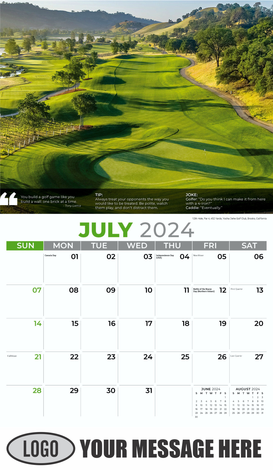 Golf Tips 2024 Business Promo Calendar - July