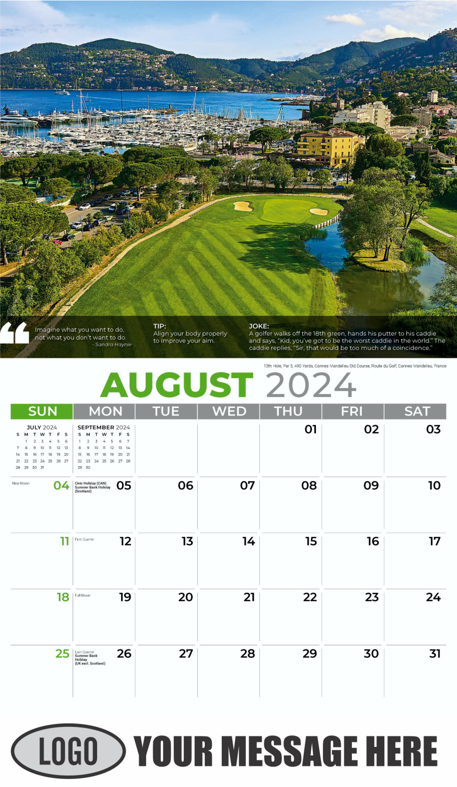 Golf Tips 2024 Business Promo Calendar - August