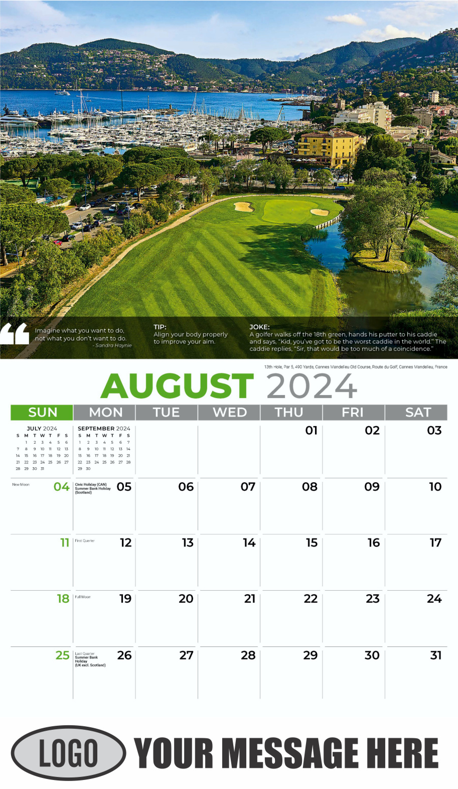 Golf Tips 2024 Business Promo Calendar - August