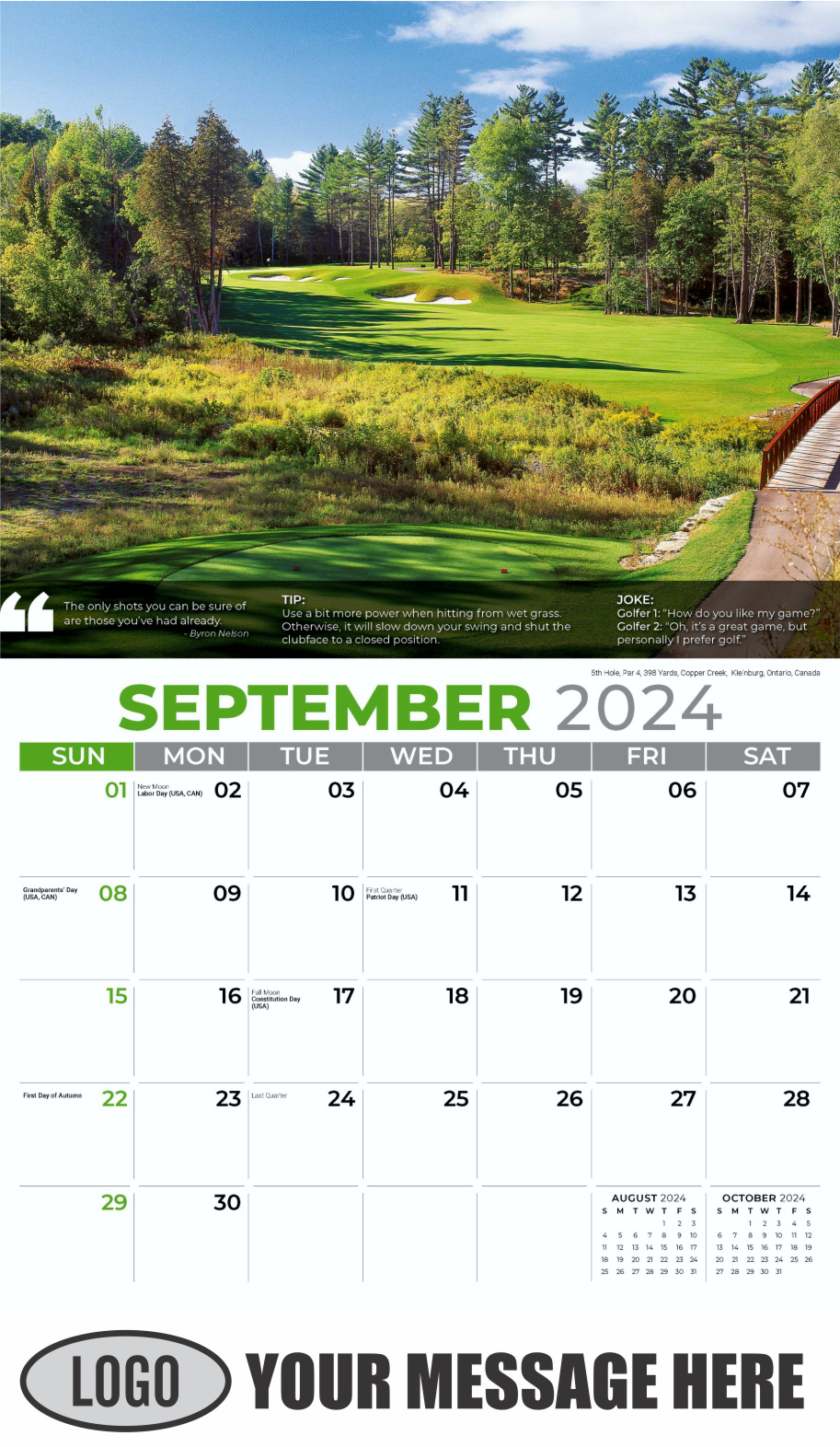 Golf Tips 2024 Business Promo Calendar - September