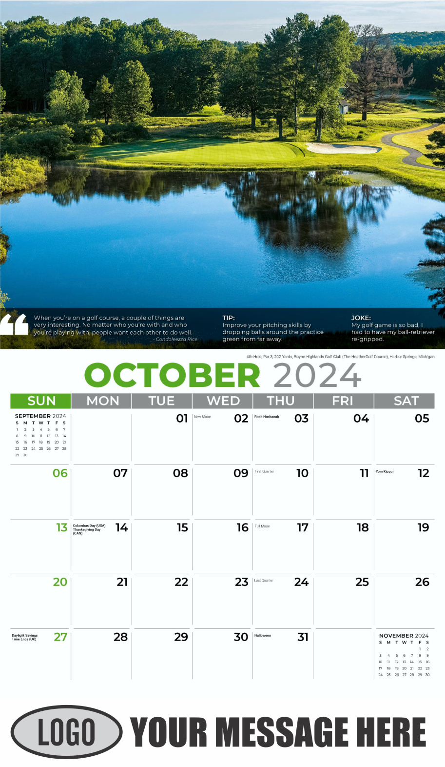 Golf Tips 2024 Business Promo Calendar - October