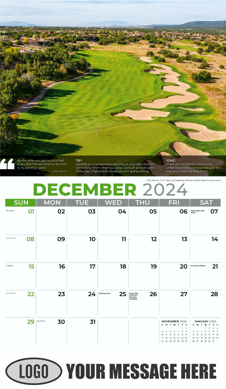 Golf Tips 2024 Business Promo Calendar - December