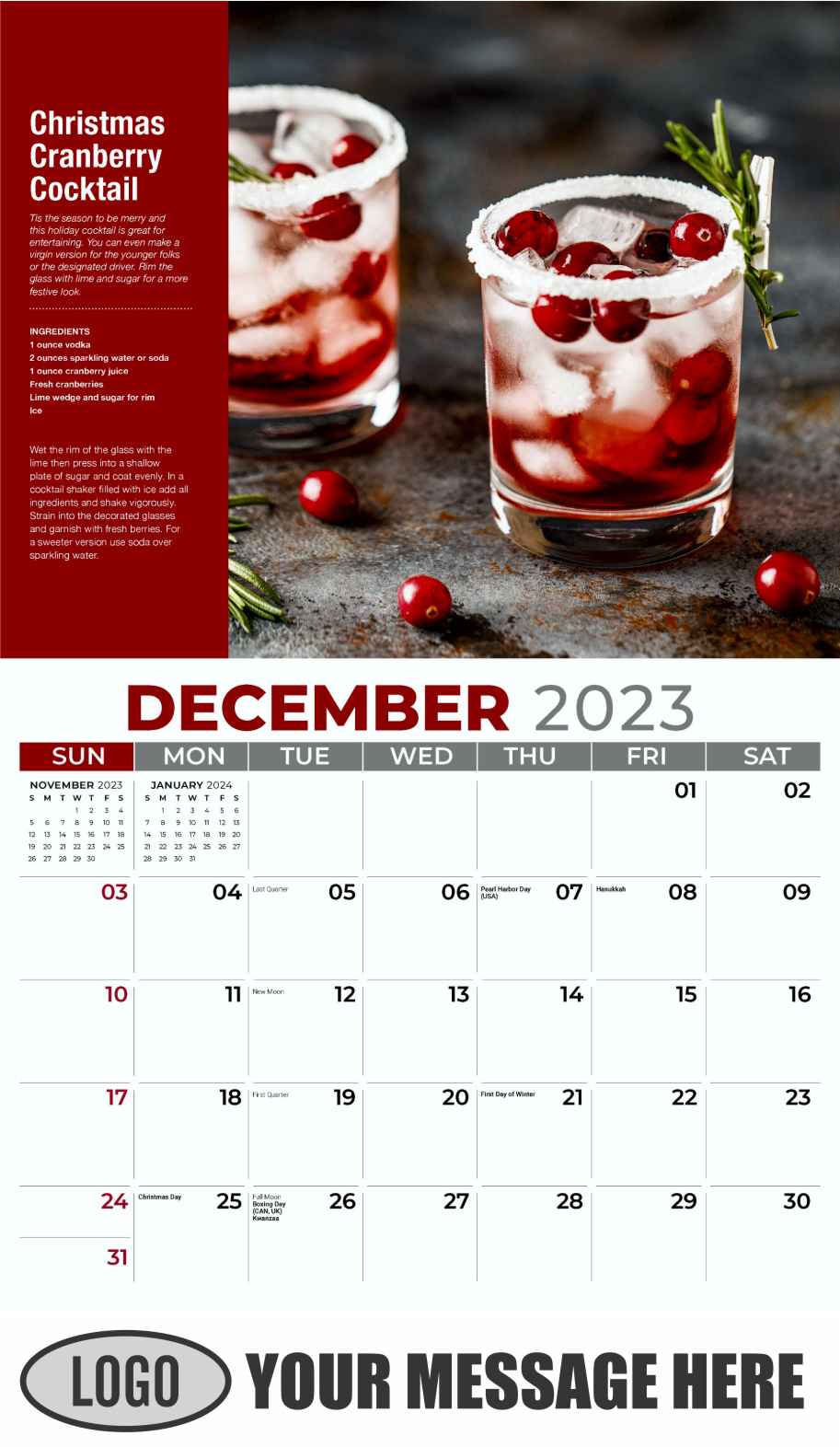 Happy Hour Cocktails 2024 Business Promotional Calendar - December_a