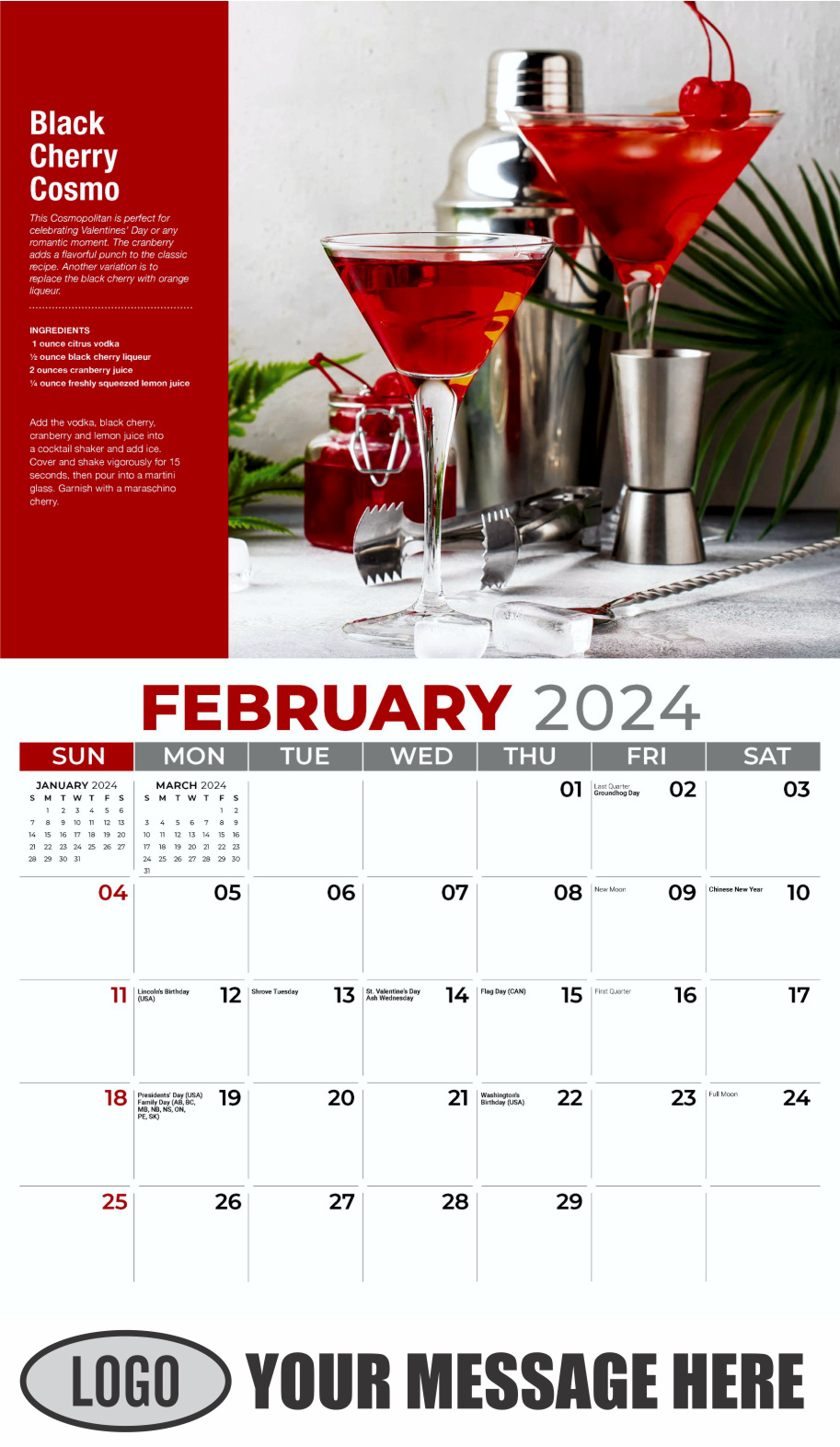 Happy Hour Cocktails 2024 Business Promotional Calendar - February