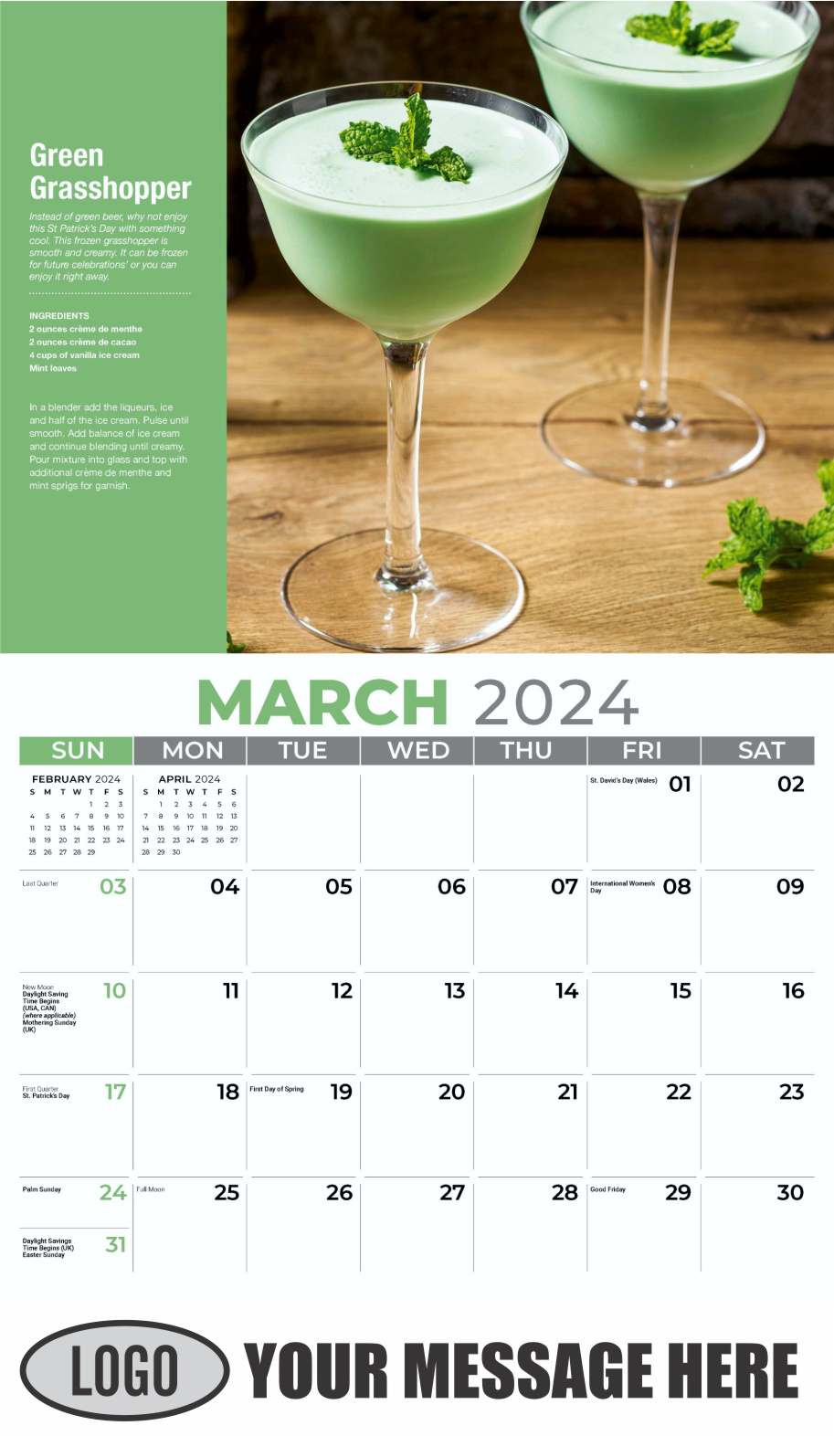 Happy Hour Cocktails 2024 Business Promotional Calendar - March