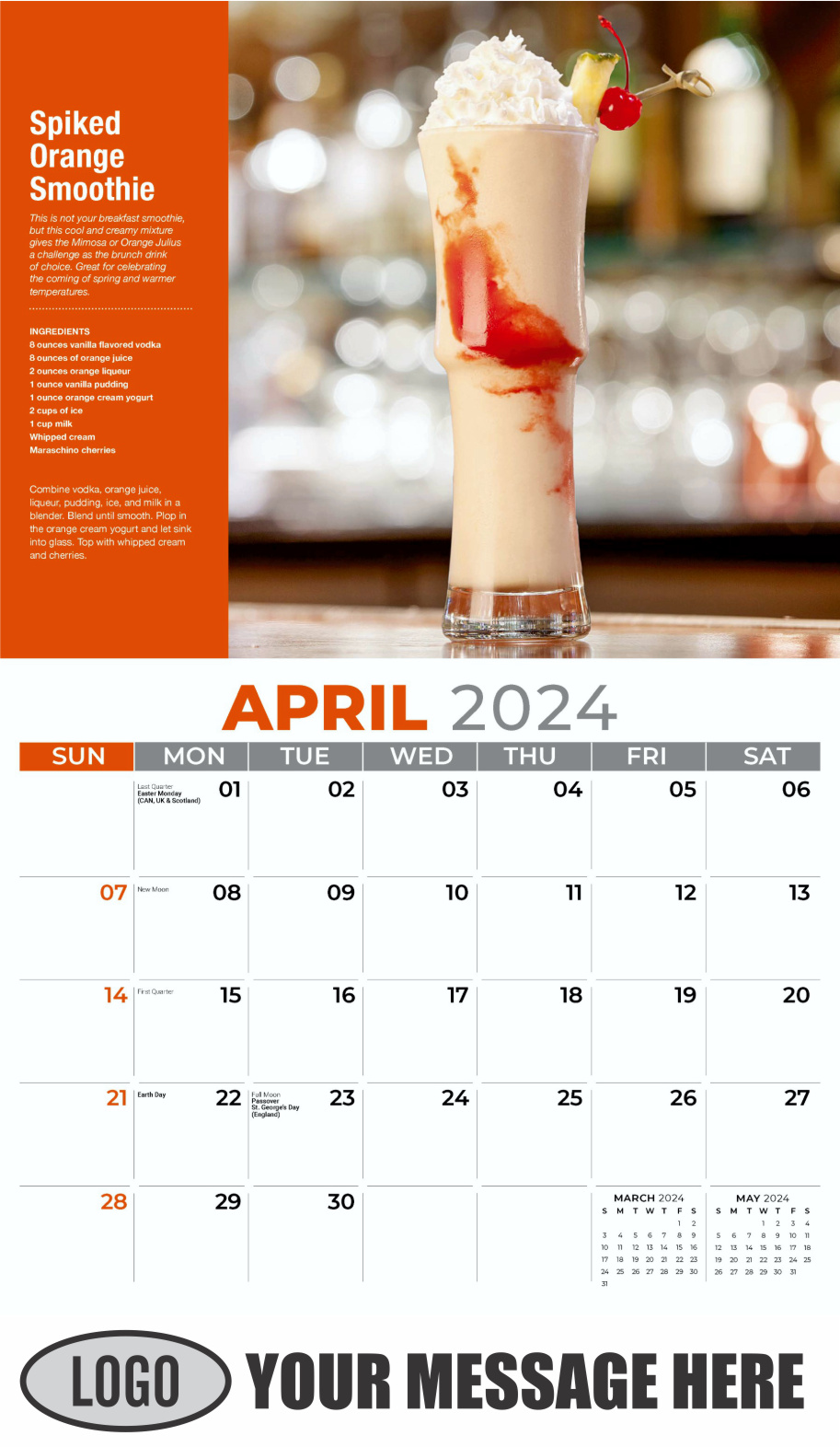 Happy Hour Cocktails 2024 Business Promotional Calendar - April