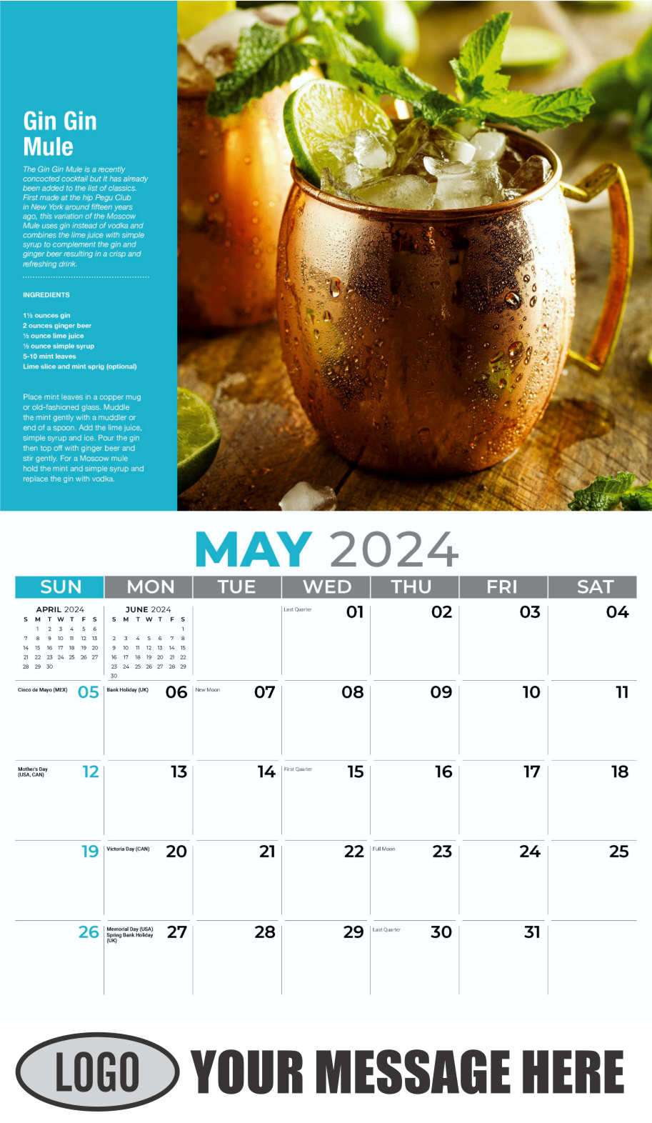 Happy Hour Cocktails 2024 Business Promotional Calendar - May