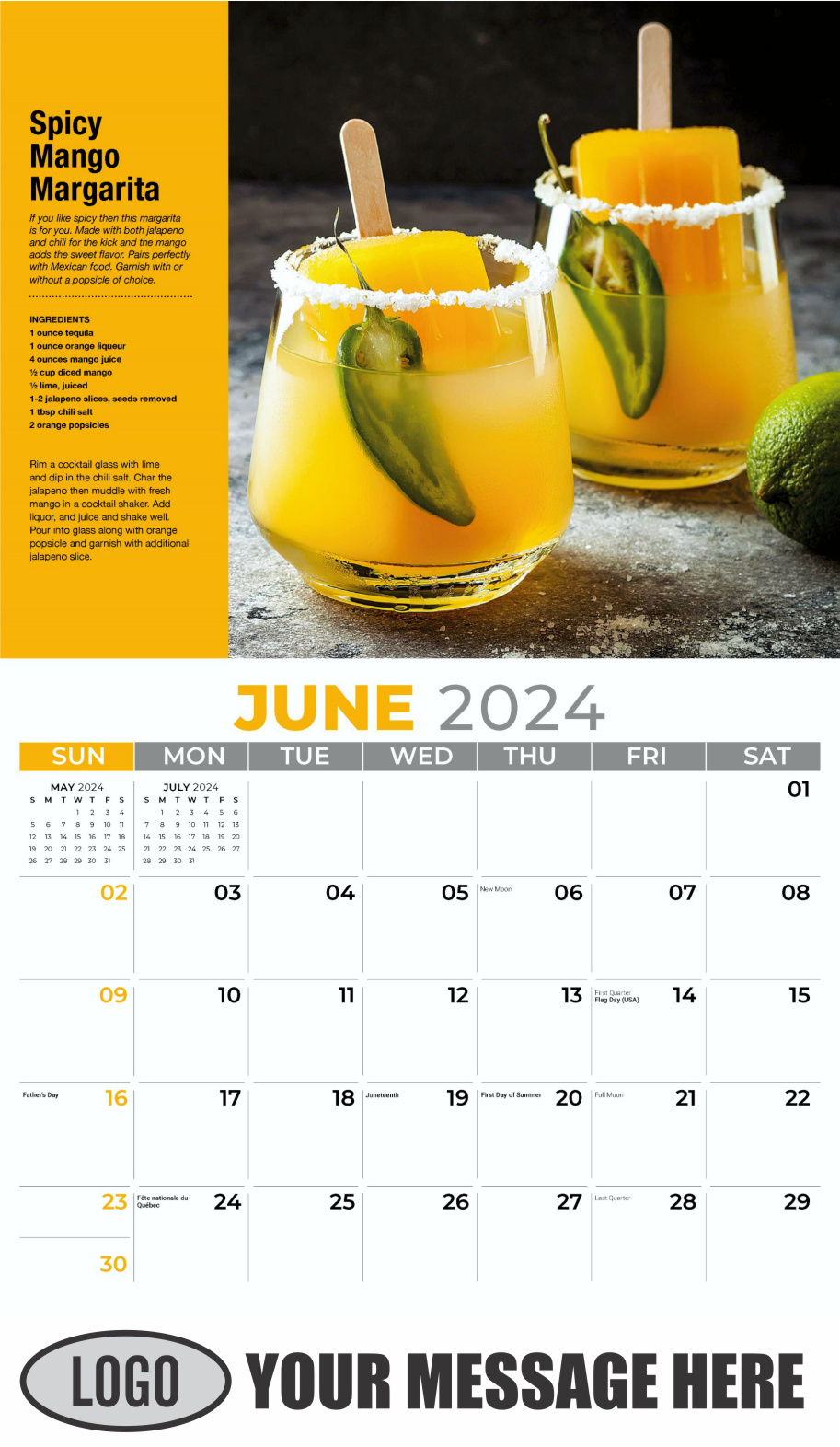 Happy Hour Cocktails 2024 Business Promotional Calendar - June