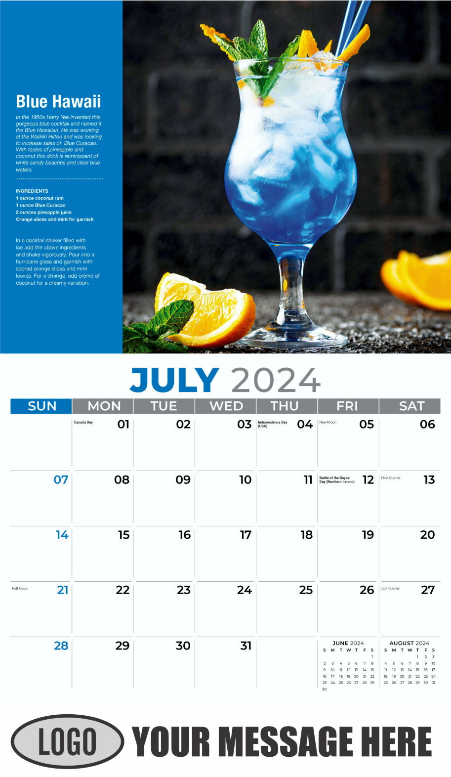Happy Hour Cocktails 2024 Business Promotional Calendar - July
