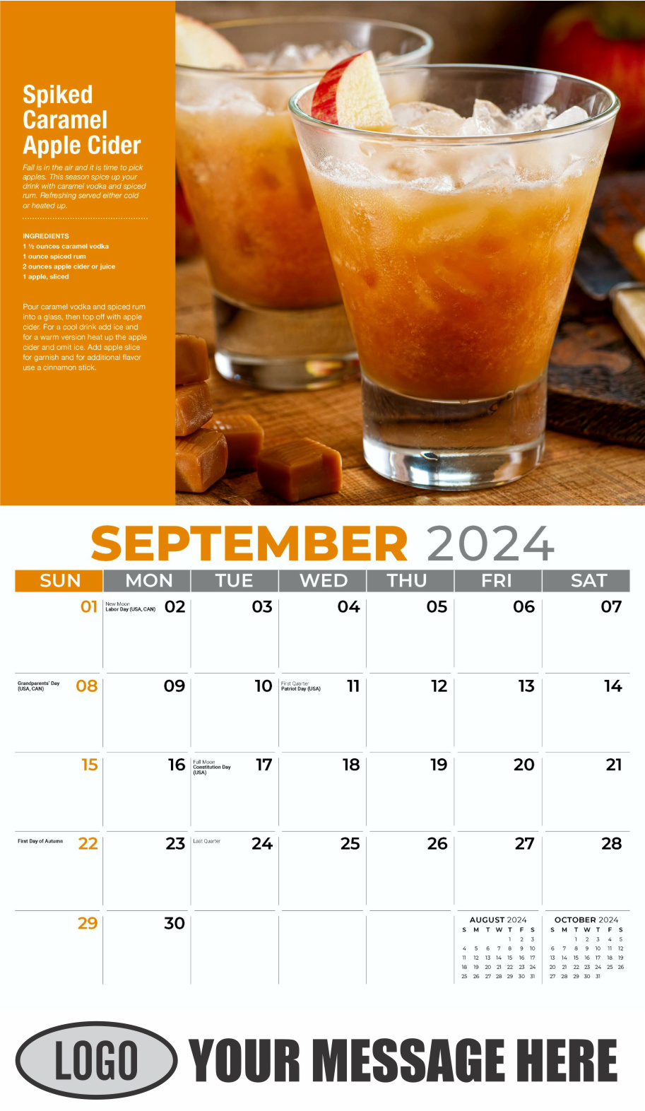 Happy Hour Cocktails 2024 Business Promotional Calendar - September