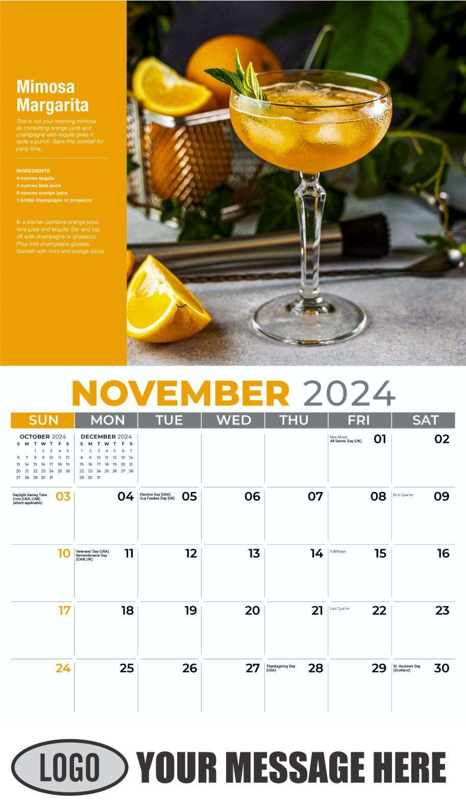 Happy Hour Cocktails 2024 Business Promotional Calendar - November