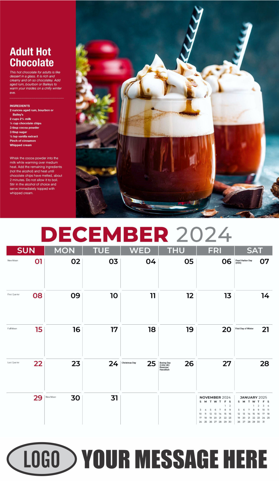 Happy Hour Cocktails 2024 Business Promotional Calendar - December